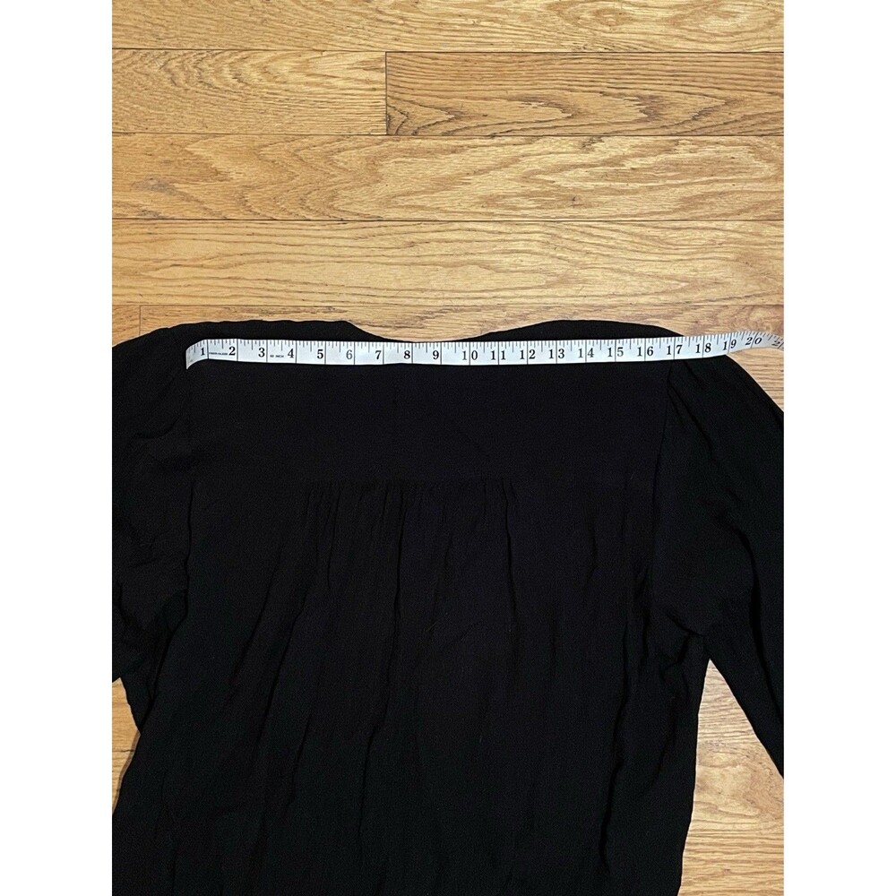 FREE PEOPLE Women's Check On It Wrap Top Black Balloon Sleeve Draped Blouse Sz L - Picture 10 of 13